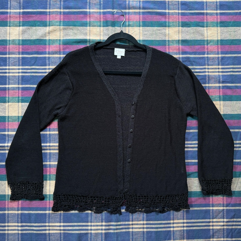 Vintage Cleo Petites Crochet Knit Cardigan
